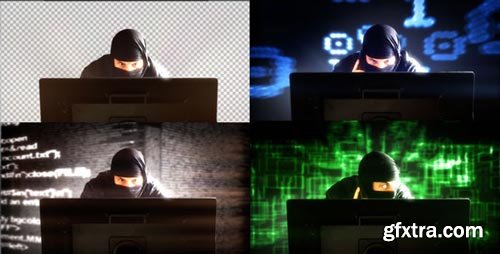 Videohive - Hacker In Front Of Monitor's Computer - (4-Pack) - 12121771