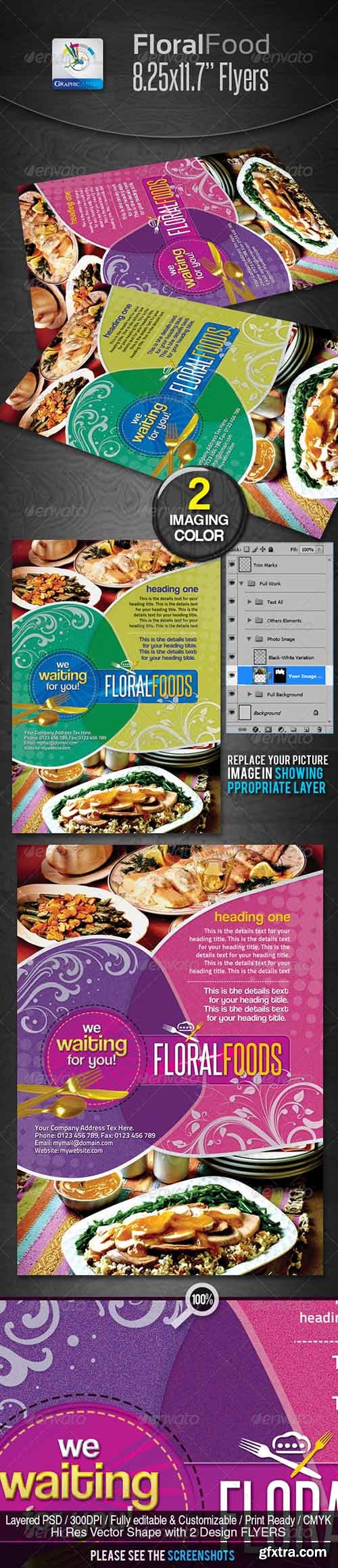 Graphicriver -Floral Restaurant Food Flyers 2402946