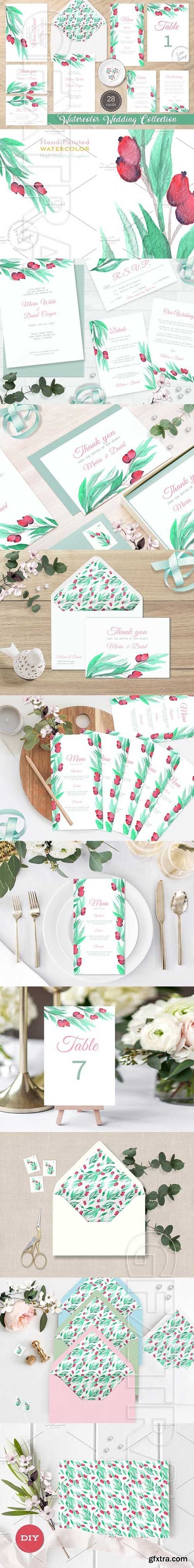 CreativeMarket - Rosehip Berry Watercolor Wedding Set 1934495