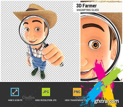 CreativeMarket - 3D Farmer Magnifying Glass 1934012