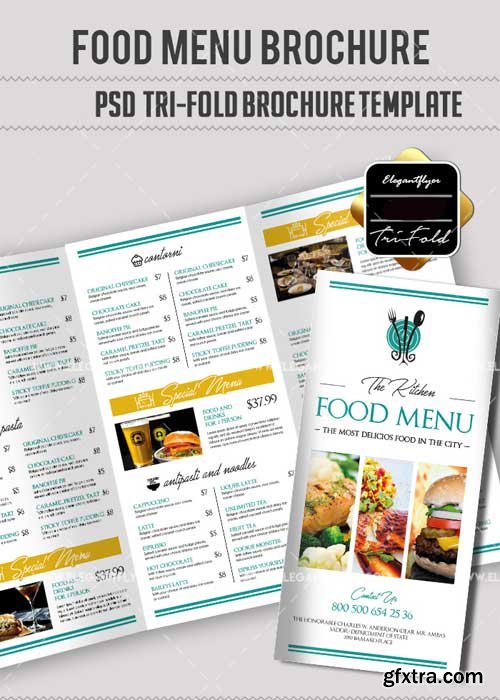 Food Menu V19 Tri-Fold PSD Brochure Template