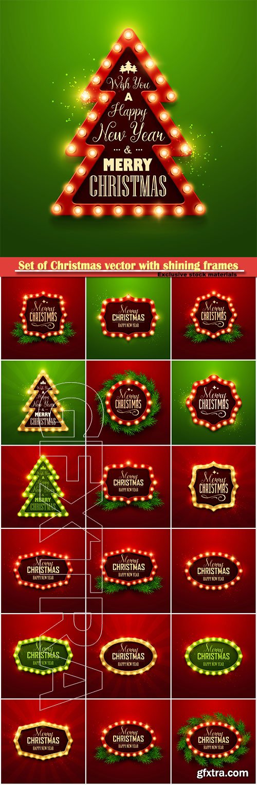 Set of Christmas vector with shining frames