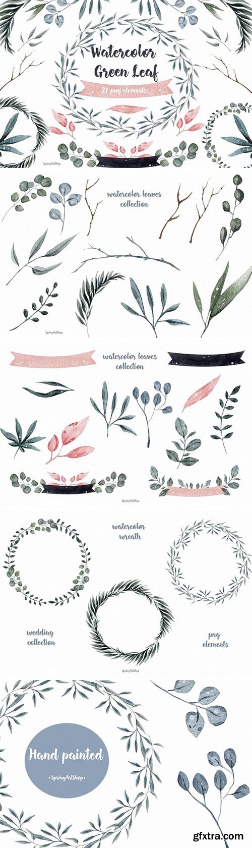 CM - Watercolor Clipart Green Leaf 1865468