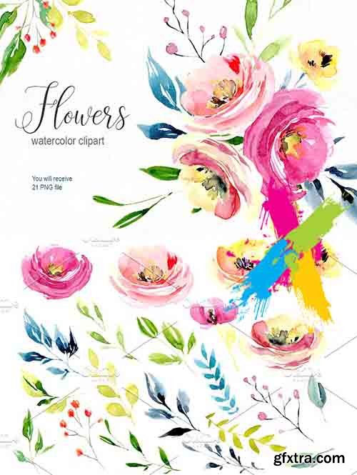 CreativeMarket - Watercolor bright flowers collection 1950929