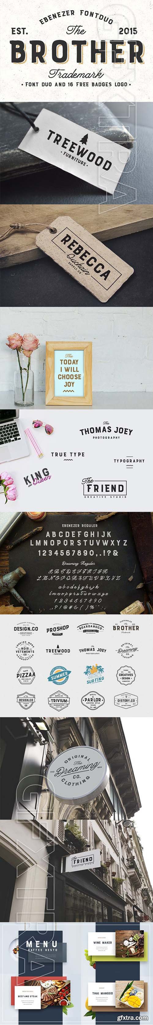 CreativeMarket - Brother Font Duo + 16 Badges Logos 1950511