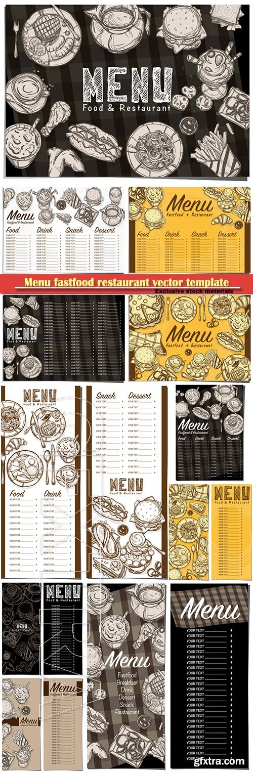 Menu fastfood restaurant vector template design hand drawing graphic