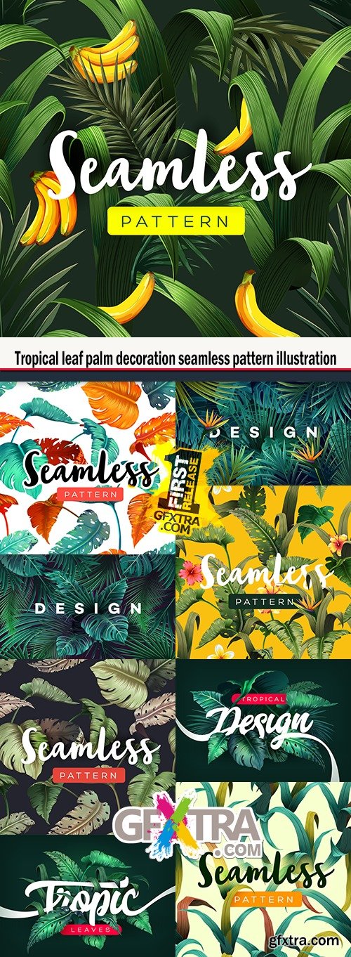 Tropical leaf palm decoration seamless pattern illustration