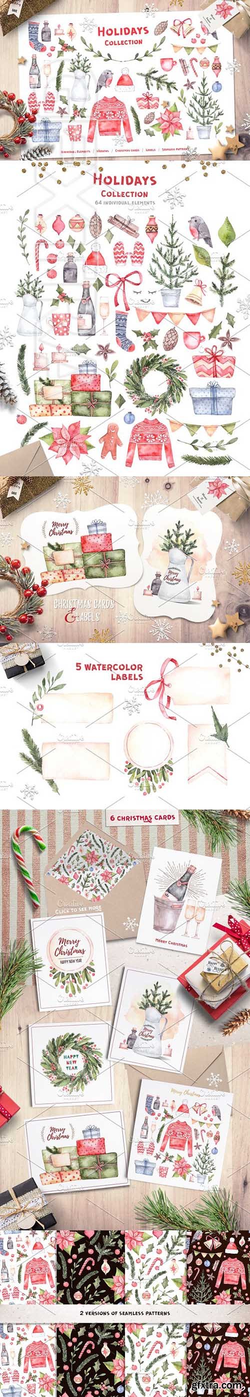 CreativeMarket - Holidays collection Xmas Watercolor 1933679