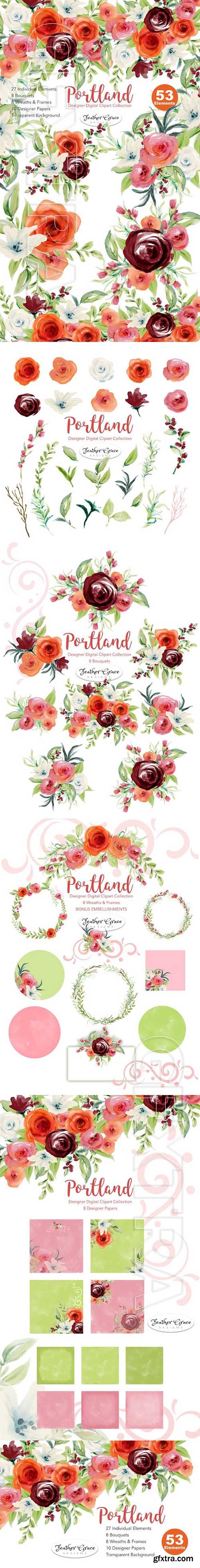 CreativeMarket - Watercolor Flowers-Pink Roses 1931535