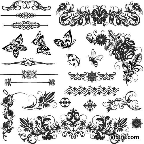 Vectors - Floral Borders Elements Set 53