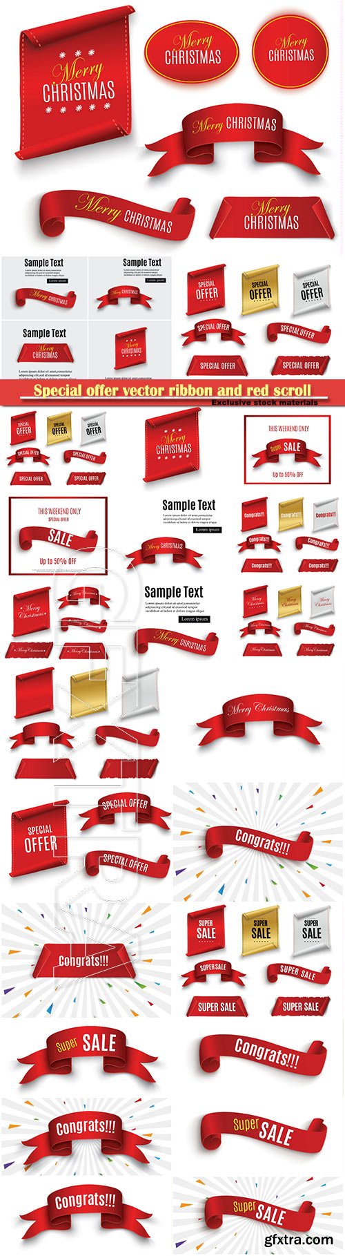 Special offer vector ribbon and red scroll, banner sale tag