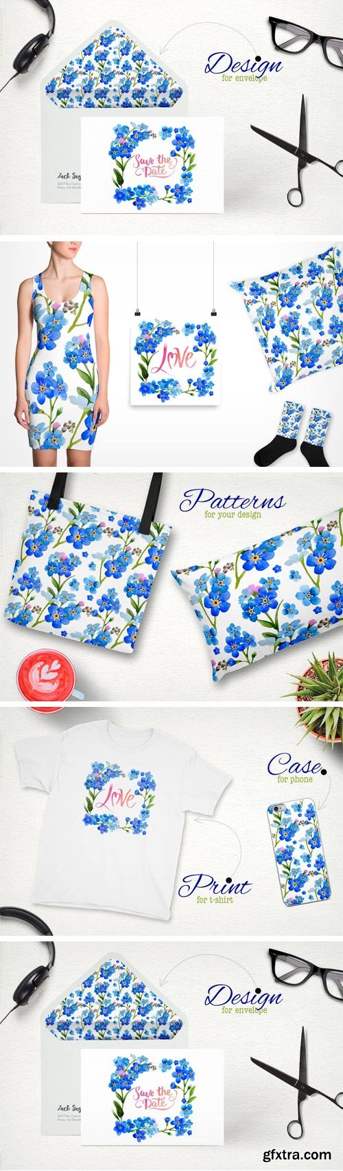 CM - Myosotis Flowers PNG Watercolor Set 1920321