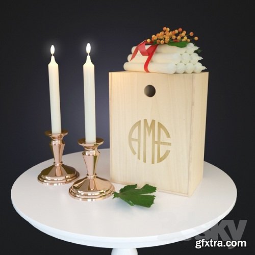 Decor Set Copper Candle Set 3d Model