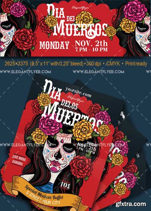 Dia De Los Muertos V28 Flyer PSD Template + Facebook Cover