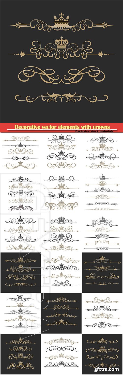 Decorative vector elements with crowns and ornaments