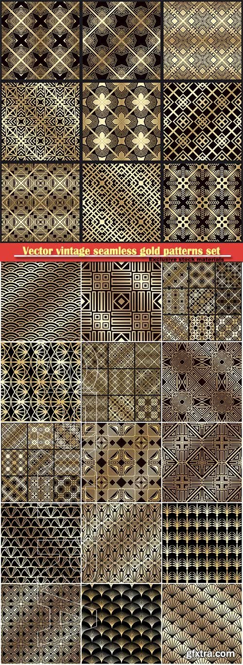 Vector vintage seamless gold patterns set