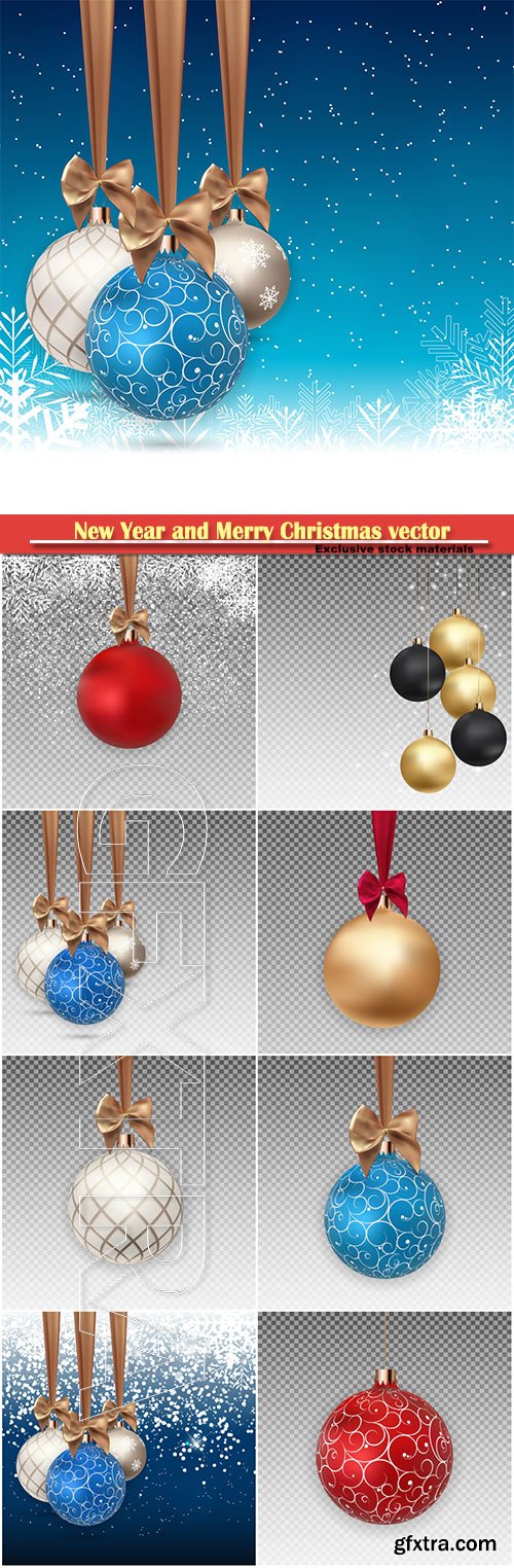 New Year and Merry Christmas vector winter background with ball