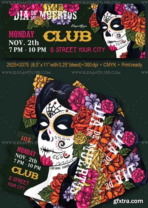 Dia De Los Muertos V30 Flyer PSD Template + Facebook Cover