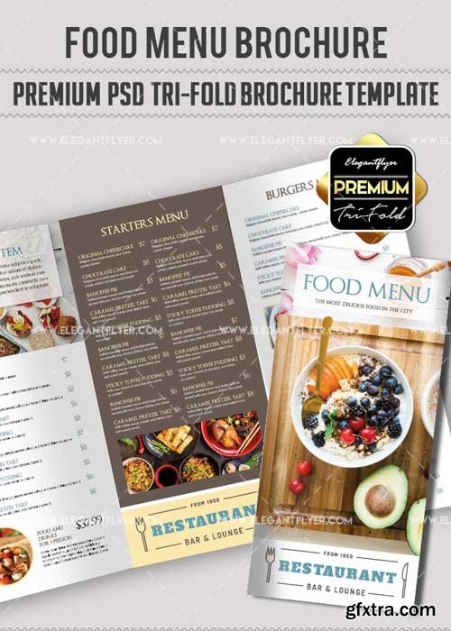 Food Menu V16 Premium Tri-Fold PSD Brochure Template