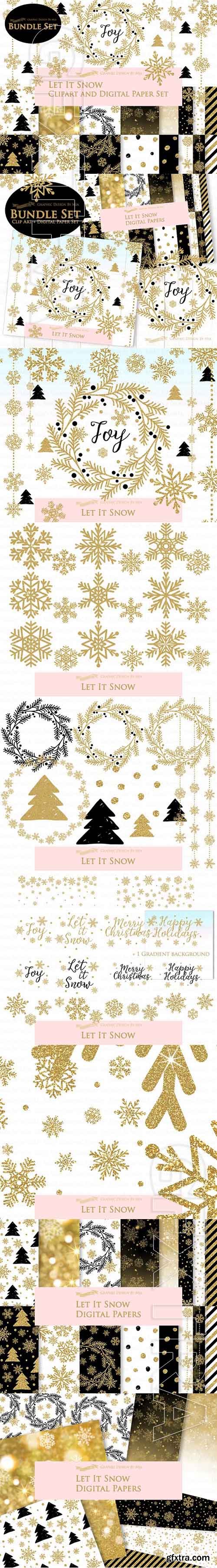 CreativeMarket - Gold Christmas, Gold winter 1901244