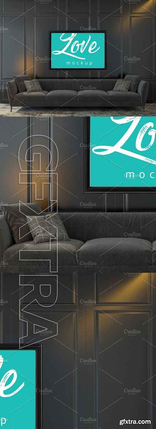 CreativeMarket - Framed Mockup Living Room, Sofa 1969153