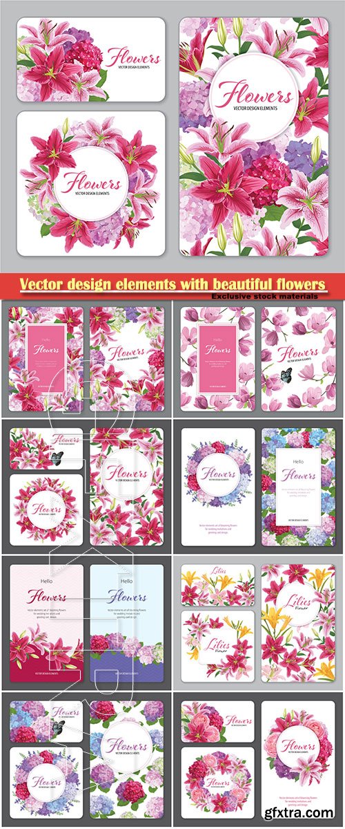 Vector design elements with beautiful flowers