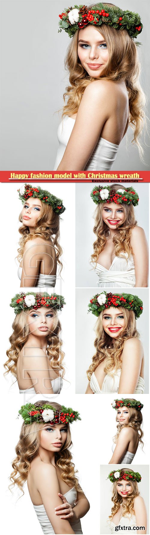 Happy fashion model with Christmas or New Year wreath