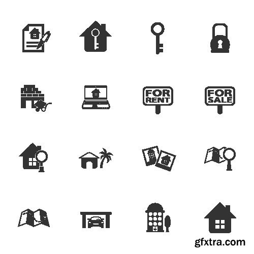 Vectors - Black Real Estate Icons 12