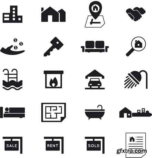 Vectors - Black Real Estate Icons 12