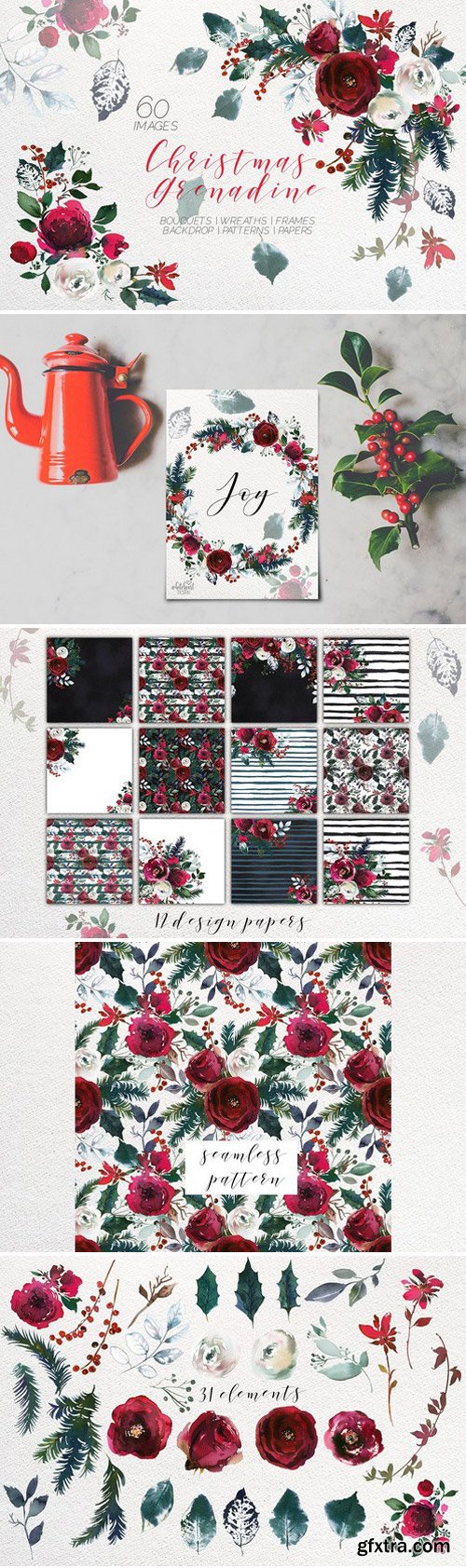 CM - Christmas Watercolor Flowers Clipart 1852876