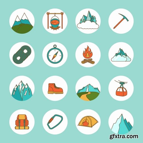 Tourism mountaineering icon flyer banner climbing equipment 25 EPS