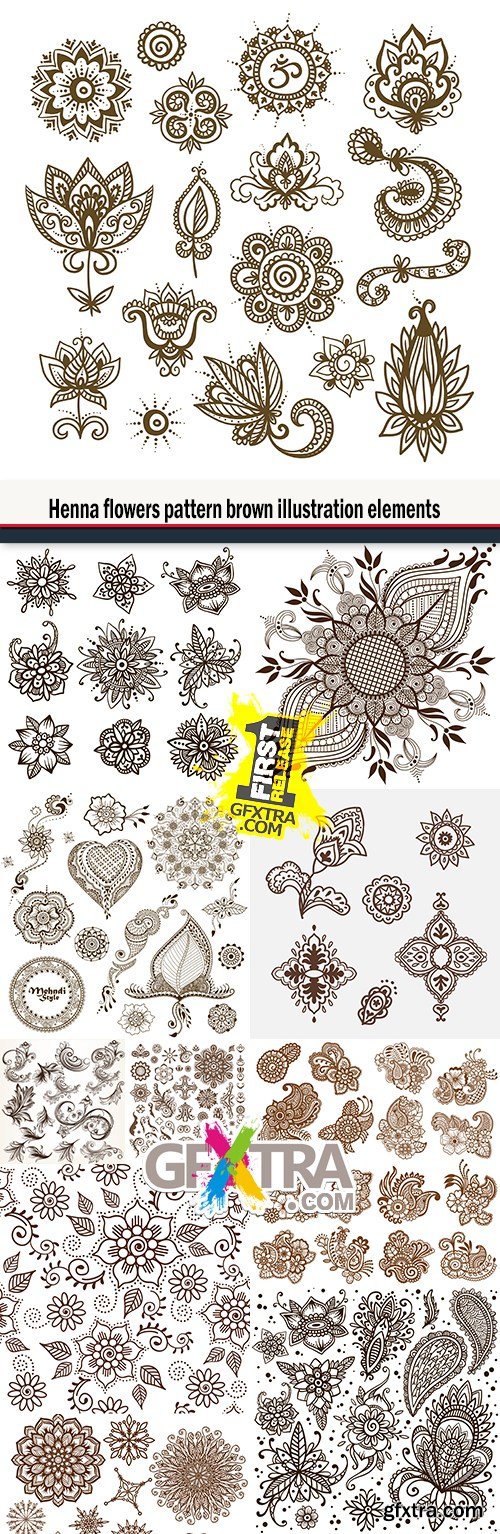 Henna flowers pattern brown illustration elements