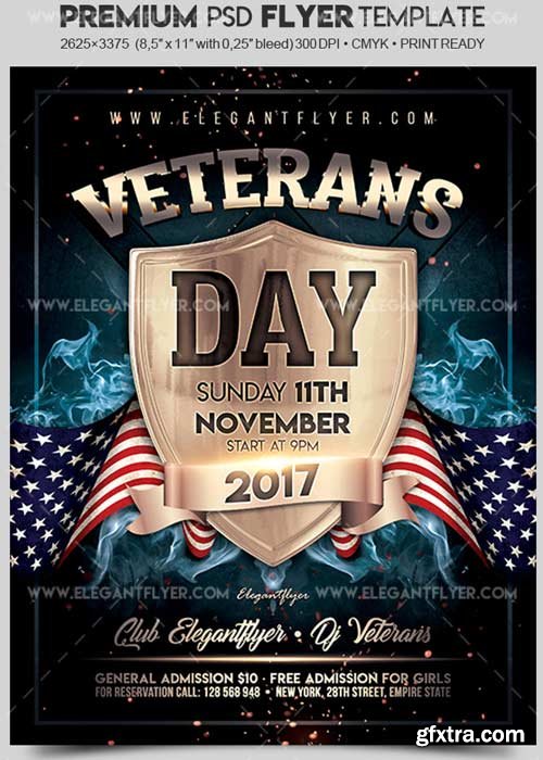 Veterans Day 2017 V2 Flyer PSD Template + Facebook Cover