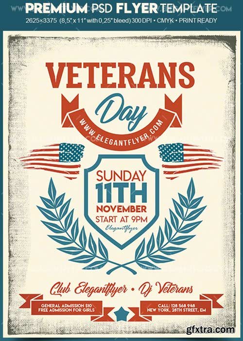 Veterans Day V3 2017 Flyer PSD Template + Facebook Cover