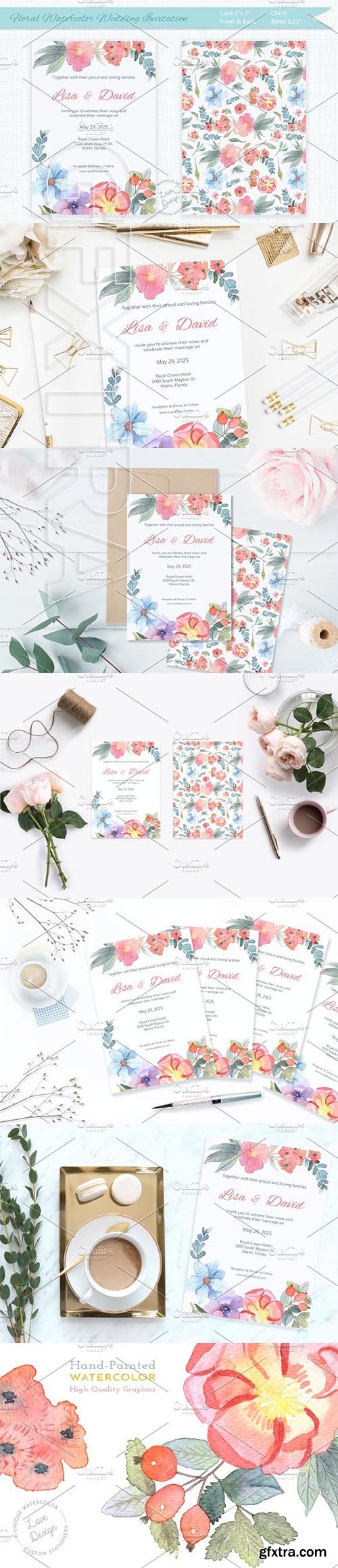 CreativeMarket - Floral Watercolor Wedding Invitation 1985201