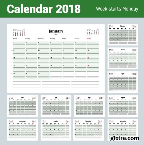 Vectors - 2018 Desk Calendars Set