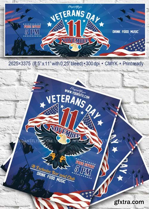 Veterans Day V4 2017 Flyer PSD Template + Facebook Cover