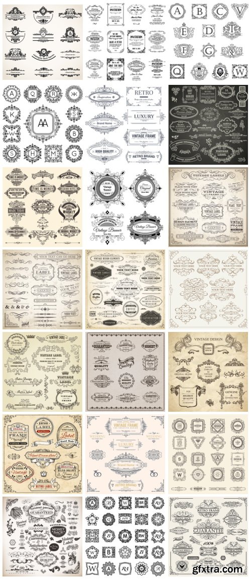 Vectors - Ornamental Vintage Labels - ALL 53 SETS 181xEPS