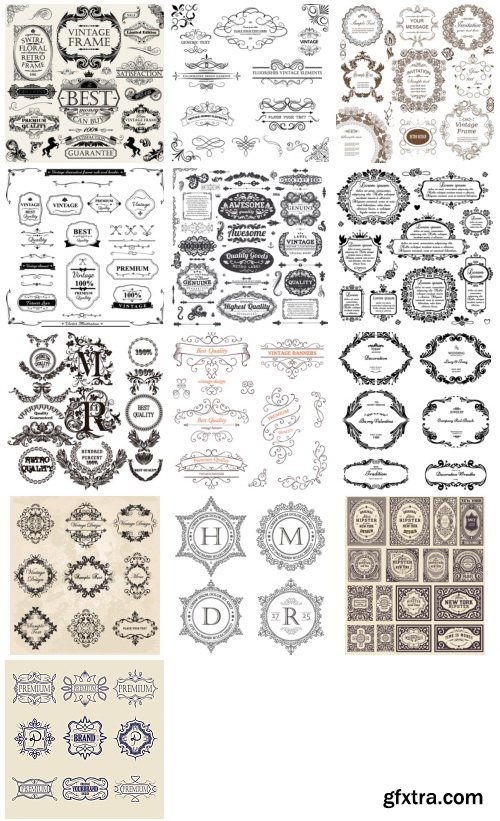 Vectors - Ornamental Vintage Labels - ALL 53 SETS 181xEPS