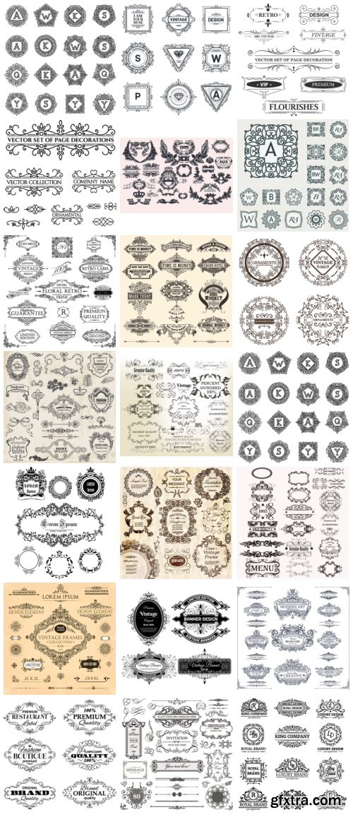 Vectors - Ornamental Vintage Labels - ALL 53 SETS 181xEPS