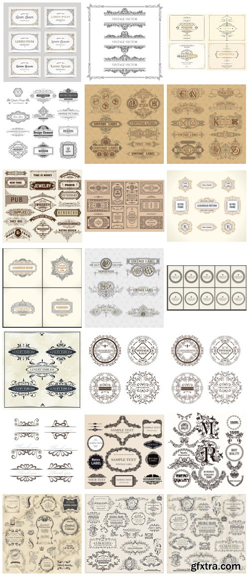 Vectors - Ornamental Vintage Labels - ALL 53 SETS 181xEPS