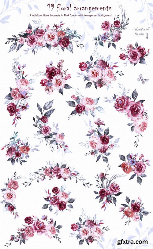 CM - Watercolor Flower Clip Art -Burgundy 1909162