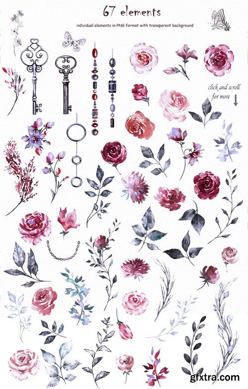 CM - Watercolor Flower Clip Art -Burgundy 1909162