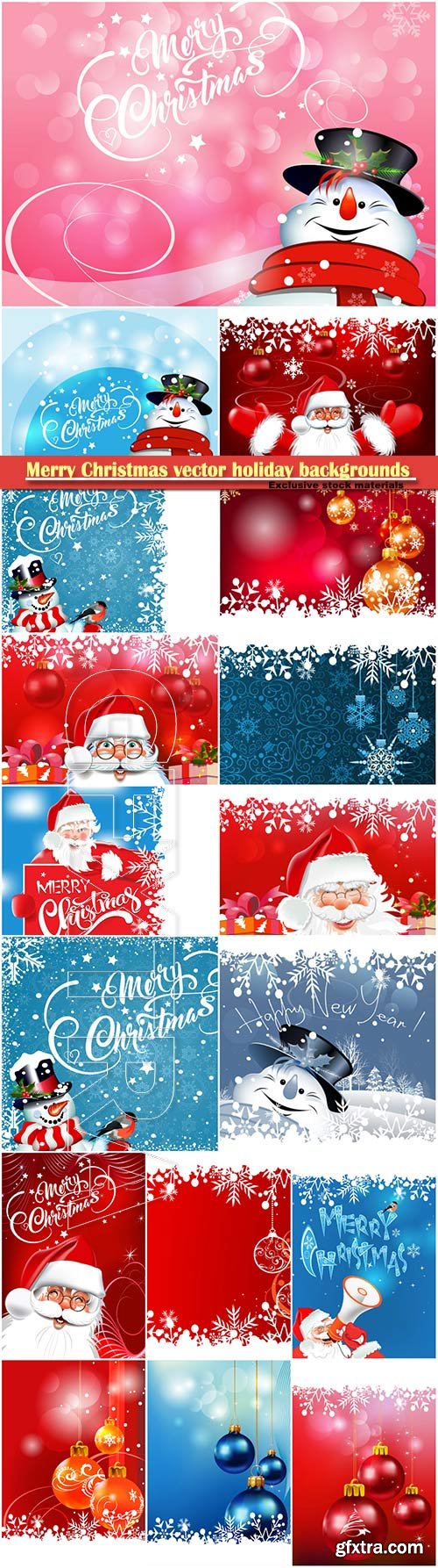Merry Christmas vector holiday backgrounds, Santa Claus, snowman, Christmas decorations and snowflakes # 5
