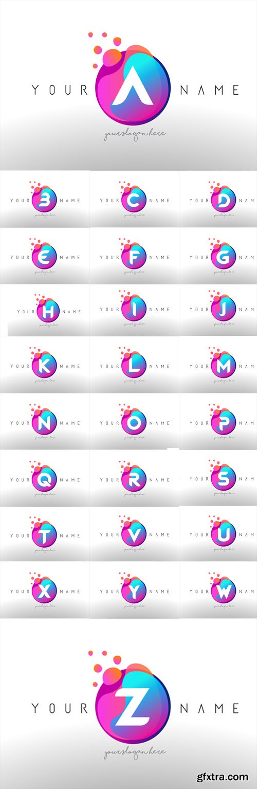 Vector Set - Dots Letter Logo With Bubbles. A Letter Design Vector with Vibtant Colored Particles