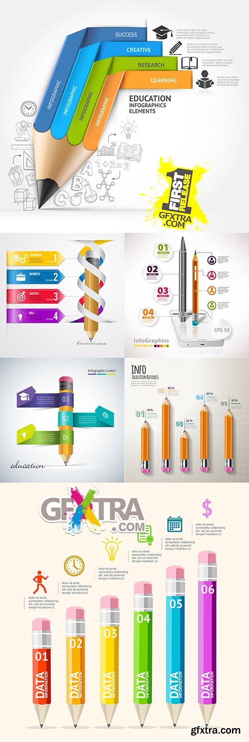 Infographics pencil modern business elements collection