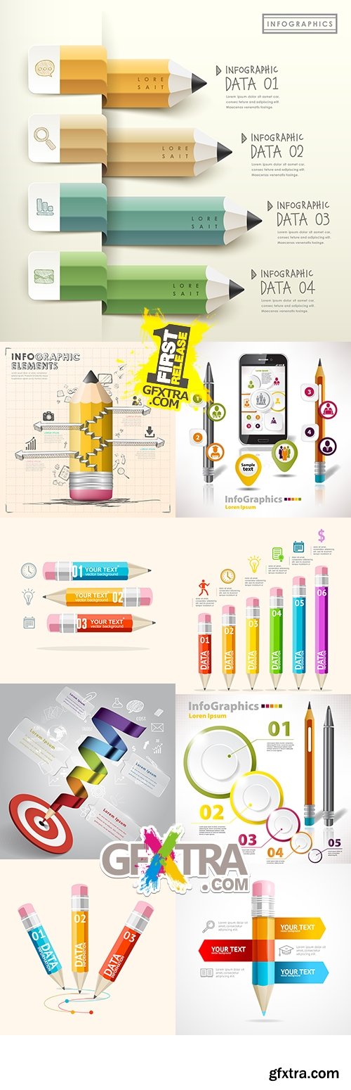 Infographics pencil modern business elements collection