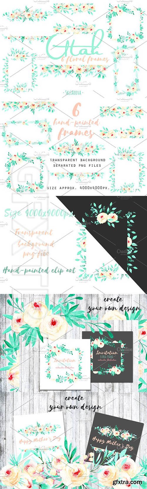 CreativeMarket - Utah Floral mint frames 1984988