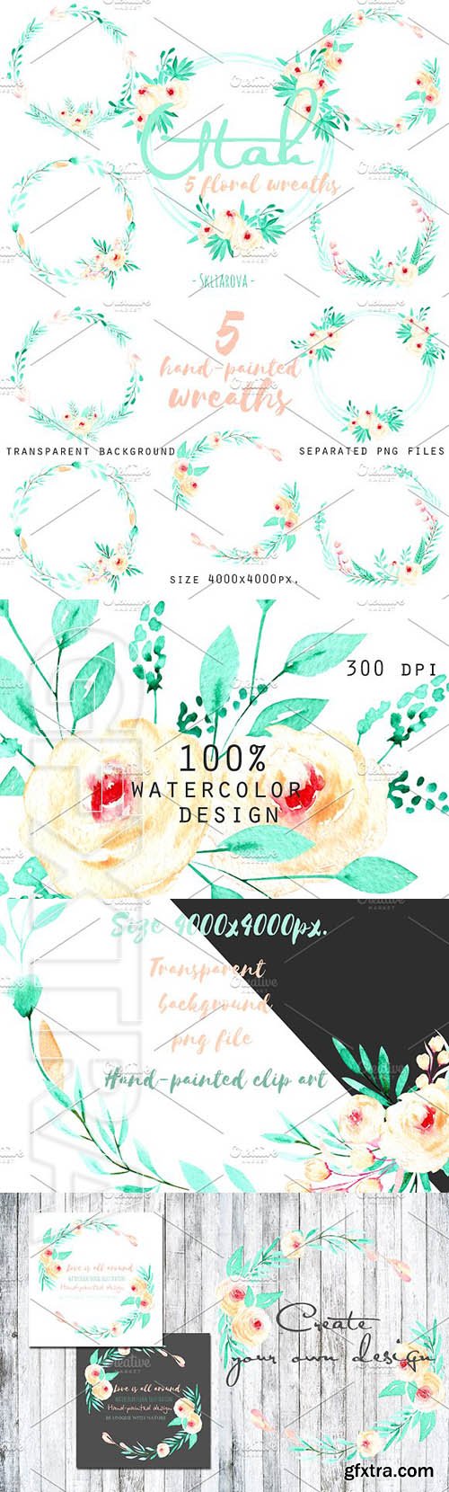 CreativeMarket - Utah Floral mint wreaths 1985031