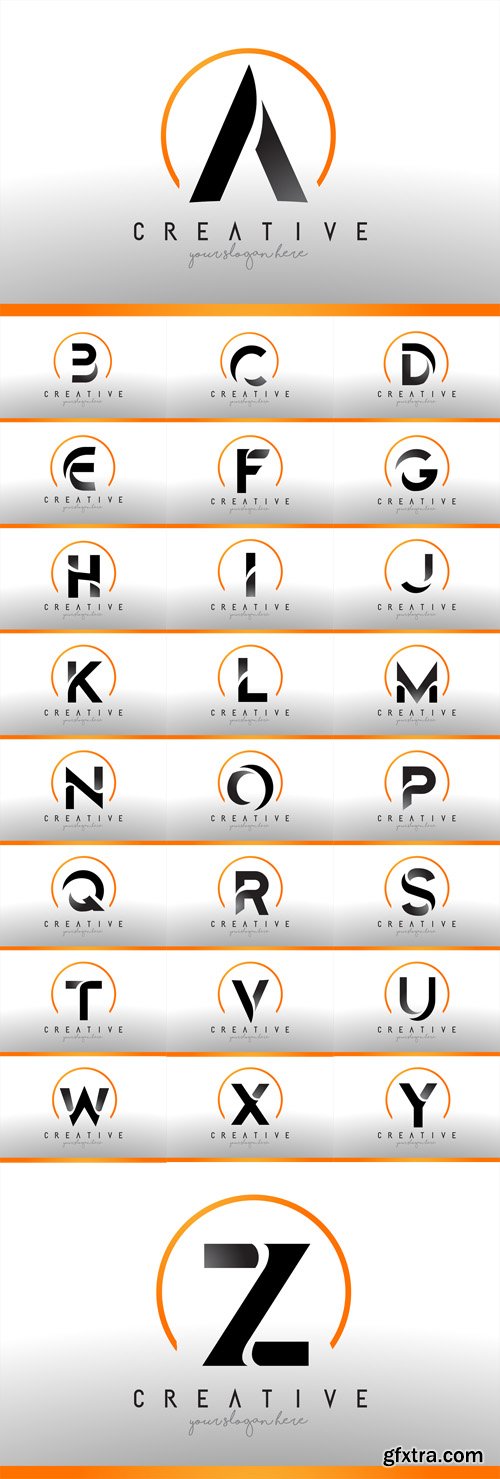 Vector Set -  Letter Logos Design with Black Orange Color. Cool Modern Icon Template